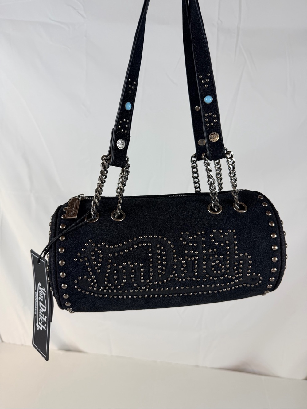 Von Dutch Black Studded Barrel Shoulder Bag NWT Y2K